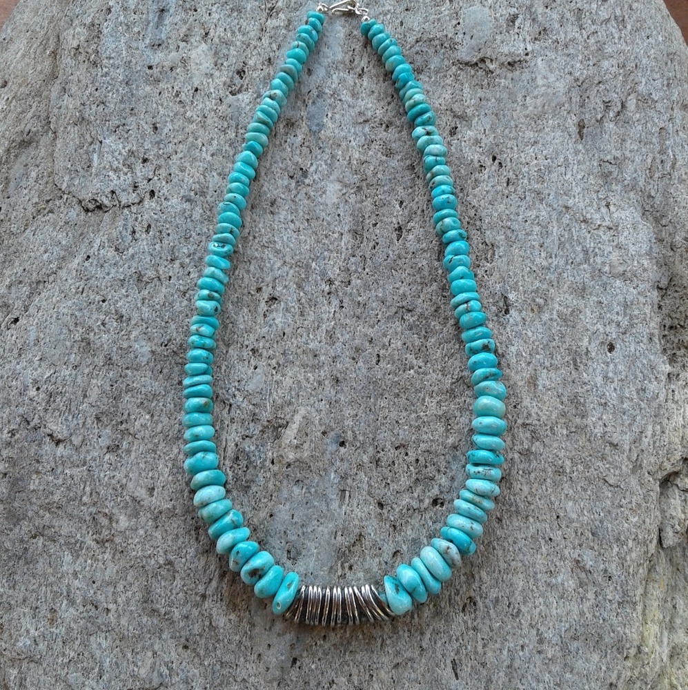 Sterling silver,  genuine TURQUOISE necklace - Picture 6 of 8